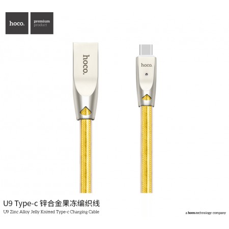 U9 Zinc Alloy Jelly Knitted Type-C Charging Cable - Gold